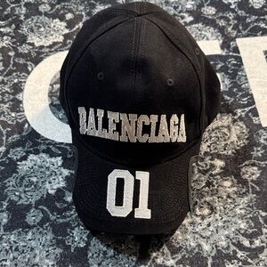 Balenciaga Black Cap with White Embroidery